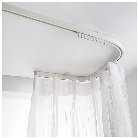 Deckenhalterung, biegbar, U-förmig, Vorhangschienen-Set, weiß, Raumteilerstange für Hotel, Krankenhaus, Balkon, 250 cm lang