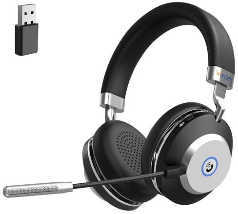 Wantek Wireless Headset with Microphone | Noise Cancelling Headphones | USB Dongle PC Bluetooth Headsets | 50H Playtime | Dual Connect for Laptop/Zoom/MS Teams/Skype | Handsfree Office Headphone