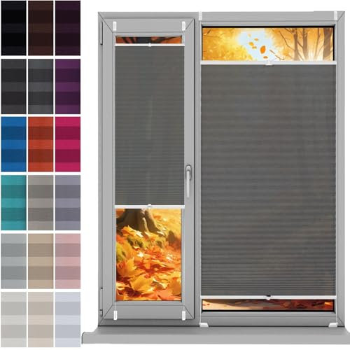 Plissee Plisseerollo Klemmfix Ohne Bohren 58 x 100 cm, Klemmträger Befestigung Klemmträger, Faltrollo Klemmrollo Fensterrollo, Thermo Plissee Ohne Bohren, für Fenster & Tür, Grau