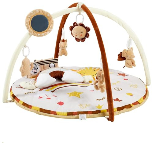 OPULENTHOME Spielbogen für Baby, Krabbeldecke, Spieldecke, Spielmatte, Baby Gym Spielmatte, Spieldecke, Krabbeldecke, Aktivitätsmatte, mit 9 abnehmbaren sensorische Spielzeuge