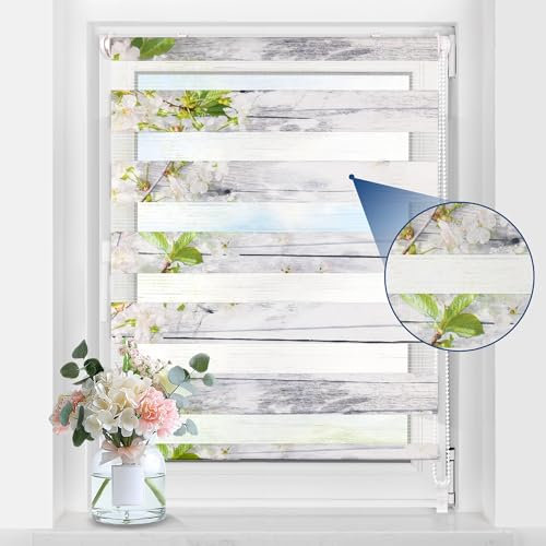 Grandekor Doppelrollo Klemmfix ohne Bohren mit Muster B80 x H120 cm (Stoffbreite 76cm) Blumen, Duo Rollo klemmrollos Rollos mit Motiv für Fenster innen ohne Bohren Lichtdurchlässig & Verdunkelnd