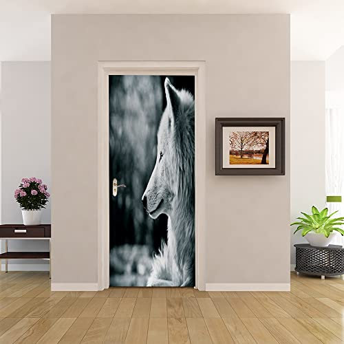Türtapete Selbstklebend 100x200 TürPoster 3D Türaufkleber Türfolie türsticker Foto Vinyl Tür Plakat für Schlafzimmer Toilette Verschönern Deko türen Tier Wolf