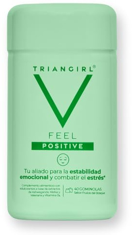 TRIANGIRL Feel Positive Complemento Alimenticio con Ashwagandha, Vitamina B6, Melisa y Valeriana para Alivio Estrés y Ansiedad. Suplemento para Estado Emocional Jóvenes. 40 Gominolas Frutos del Bosque