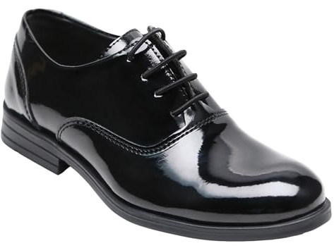 Boys’ Patent Black Oxford Dress Shoes, Classic Lace-Up Wedding Prom Formal Footwear