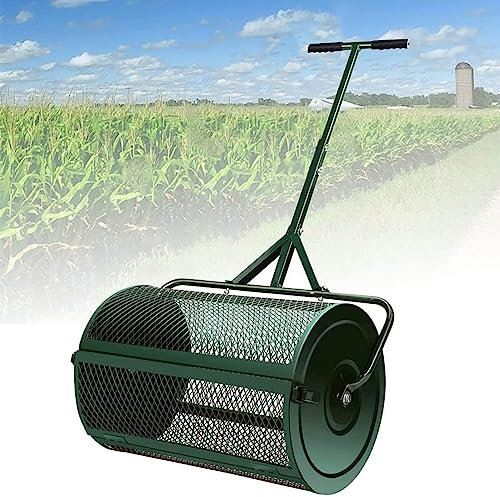 QLSABIA Spandiconcime per Prato e Giardino da 24, spandiconcime per Torba e Letame, Cestino in Rete Metallica Resistente con Maniglia a T per Semina, Prato, Verde Separato, 32 x 60 cm
