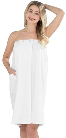 Winthome Kilt da Sauna Donna 100% Cotone, Asciugamano Sauna Donna Morbido e Confortevole, Altamente Assorbente, Regolabile con Bottoni, Accappatoio per Sauna Doccia Spiaggia Piscina (Bianco, 80x145cm)