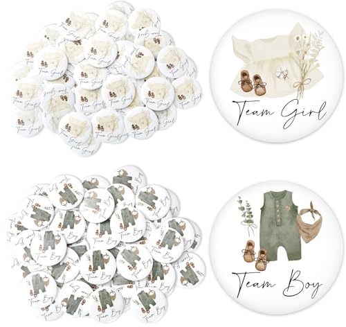 JarThenaAMCS 50Pcs Baby Clothes Gender Reveal Button Pin Team Girl Boy Button Cute Metal Pin Badge for Baby Shower Party Favor Game Supplies, 1.5 Inch