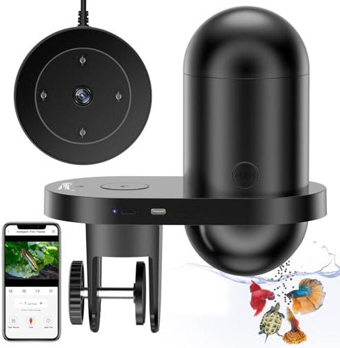 hygger WiFi Dispensador Automático de Comida para Peces, Alimentador Automático para Acuario con Control por APP, Alimentador Automático de Peces con Cámara, Dispensador de Comida para Peces USB de