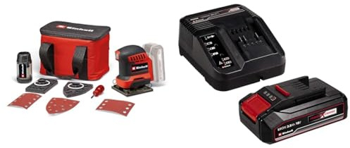 Einhell Ponceuse à main sans fil TE-OS 18/113 3X Li-Solo Power X-Change (18 V, 3 plateaux interchangeables, circuit d’oscillation de 1,8 mm, avec accessoires) avec Chargeur et Batterie 2,5Ah