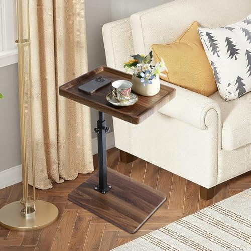 XUDREZ Adjustable C Shaped Side Table with 4 Castor Wheels 364° Swivel Tabletop, End Table for Living Room Bedroom Sofa Bathtub Bedside Nursing