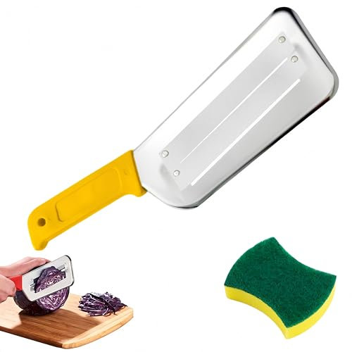 Cortador en juliana de doble hoja de acero inoxidable, rebanador de repollo, rallador de cocina, rebanador multifuncional para chucrut y ensalada de col (Amarillo)
