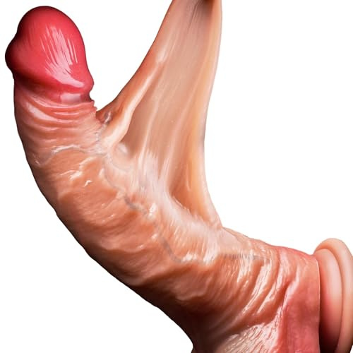 PineSailo 8.6 Inch Realistic Dildo with Stretchable Foreskin and Movable Testicles, Silicone Dildos Adult Penis Anal Sex Toys for Couples Women Men with Strong Suction Cup, Vagina G-Spot Stimulator