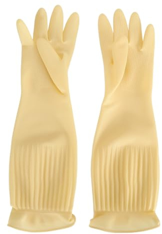 Pilipane Guanti di gomma riutilizzabili resistenti alla lacrime impermeabili lunghi guanti per la pulizia domestica per lavanderia in cucina Latex e 45 cm