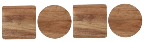 Cabilock 4 Piezas Posavasos de Madera Almohadillas Aislantes para Tazas de Vidrio y Café Protector de Mesa Hogar Diseño Redondo y Cuadrado Resistente al Calor Decorativo y Funcional
