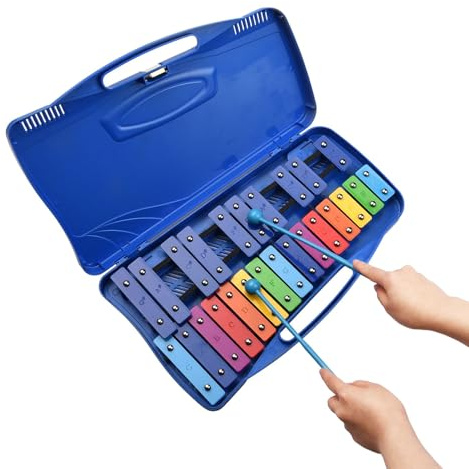 Irfora 25 Notizen Glockenspiel Xylophon Hand Knock Xylophon Percussion Rhythmus Musikalische Bildungsinstrument Spielzeug mit Fall 2 MALKETS für Kinderkinder (Blau)