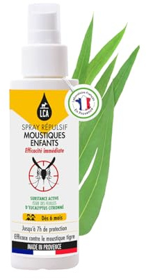 LCA - Spray Répulsif Moustiques Format Enfant - 100ml | Dès 6 mois, Protection 7h contre tous types de Moustiques, Actif Naturel Citriodiol, Fabriqué en France et Sans DEET
