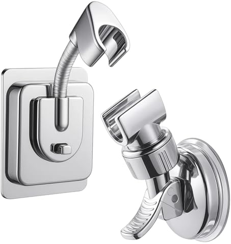 2 Duschkopfhalterungen Ohne Bohren, Duschhalterung Ohne Bohren Mit Saugnapf, Universell Verstellbare Duschbrause Halterung Für Alle Duschköpfe, Silber