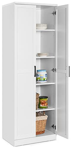 COSTWAY 5 stöckiger Küchenschrank 178cm, Hochschrank Küche mit 2 Türen & verstellbaren Regalen, Vorratsschrank freistehend, Aufbewahrungsschrank für Küche, Badezimmer, Schlafzimmer, Weiß