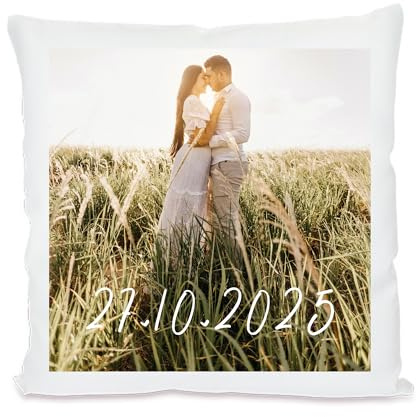 Generisch Personalisiertes Foto Kissen 40×40 cm – Kissen mit eigenem Bild & Datum – Bezug oder mit Füllung – Geschenk für Paare, Hochzeit & Jahrestag