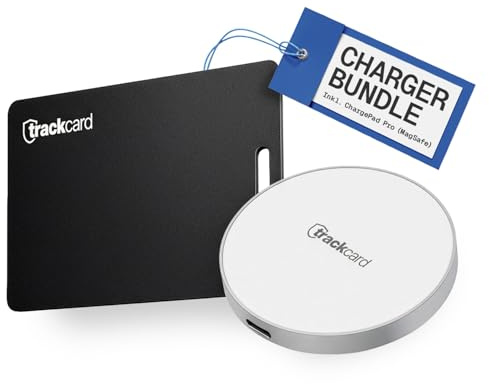 TRACKCARD® Tag ChargePad Pro Bundle inkl. Ladegerät - Wiederaufladbar, Smart & Slim, Kompatibel mit Apple Wo Ist (iOS) Air Tag Alternative iPhone Bluetooth Tracker Karte (Bundle)