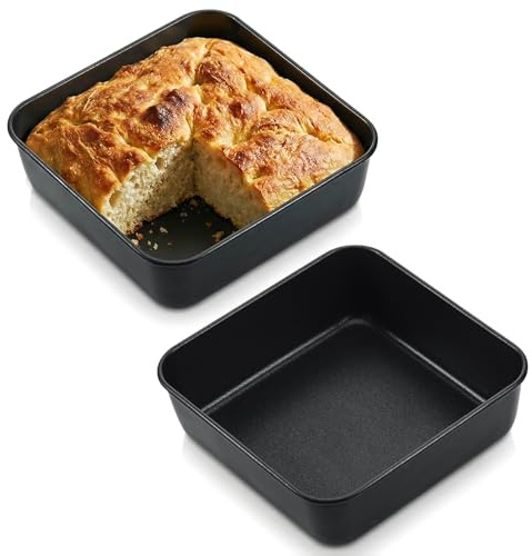 Hejo 2 PCS 6 Inch Square Cake Tins, Stainless Steel Square Baking Tin, Baking Tray with Non-Stick Coating, Deep Cake Pan for Brownies Lasagnas Layer Cakes, Easy Clean (16×16× 5cm)