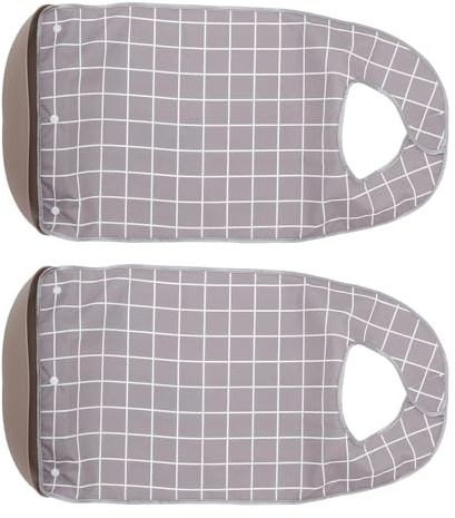 CONGARTENO Bavoirs Imperméables Adultes Seniors 2 Pièces Grosse Taille Gris à Carreaux Tablier Repas avec Récupérateur de Miettes Amovible Lavable Réutilisable Protection Vêtements