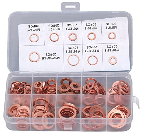 Cocoarm Kit Assortito di Rondelle di Tenuta Metriche in Rame 200Pz, Set Assortito di Guarnizioni Piane per Tappo di Scarico Olio