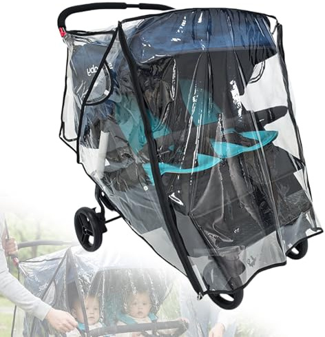 Protector de lluvia para cochecito gemelo, protección contra la lluvia, para cochecito de bebé, transpirable, para cochecitos gemelos, EVA, negro, para excursiones dobles