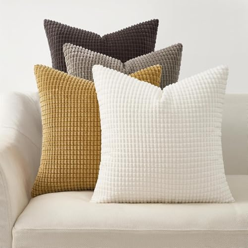 Topfinel Kissenbezug 40x40 cm Braun-Beige 4er Set Kordsamt Kissenbezüge Kissenhülle sofakissen dekokissen deko für Sofa Schlafzimmer Wohnzimmer Kinder flauschig Farbverlauf