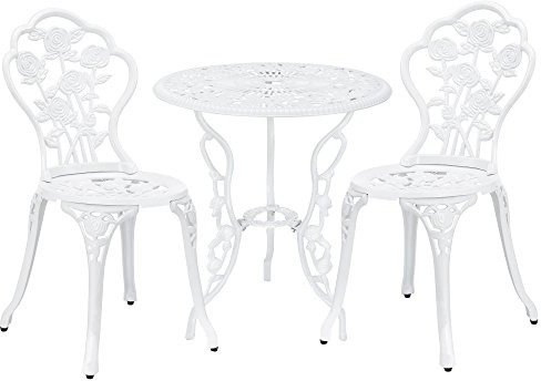 casa.pro ] Trädgårdsbord bistrobord 60 cm rund vit med 2 stolar i antik look för balkong eller terrass. Bistro-set i gjutjärn som trädgårdsdekoration.