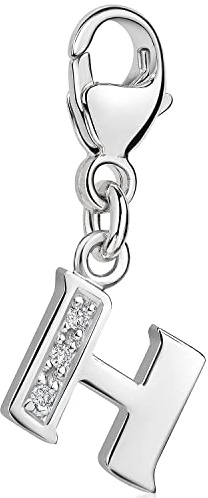 Buchstaben Anhänger Silber 925 mit 3 Zirkonia - Alphabet Charms | Initialen Pendel Element für Armbänder und Ketten aus Sterlingsilber mit Steinen von MATERIA by Matthias Wagner