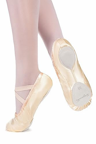 tanzmuster Ballettschuhe Damen - Sammy - Satin - Geteilte Ledersohle - Ballettschläppchen für Erwachsene - Champagner, Größe:38