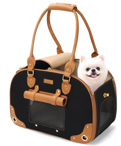 PetsHome Hundetragetasche, Haustier-Tragetasche, faltbar, wasserdicht, Premium-Nylon, für Haustiere, Reisen, tragbare Tasche für Katzen und kleine Hunde, Zuhause/Outdoor, mittelgroß, Schwarz
