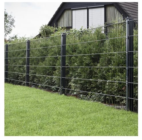HORI® Doppelstabmattenzaun I Zaun Komplettset I verschiedene Längen und Höhen – wahlweise mit Abdeckschiene oder Klemmhalter Anthrazit,Grau RAL 7016 Höhe 163 cm Länge 22.5 m