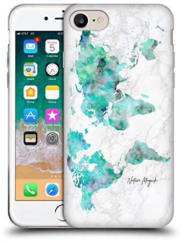 Head Case Designs sous Licence Officielle Nature Magick Bleu Vert Mer Carte du Monde sur Marbre Coque en Gel [Protection de Qualité Militaire] Compatible avec Apple iPhone 7/8 / SE 2020 & 2022