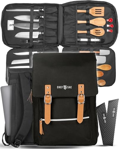 Borsa vintage per coltelli da chef, custodia professionale per chef e studenti di cucina, oltre 30 tasche, può contenere coltelli da 25,4 cm, materiale 600D resistente all'acqua (nero)