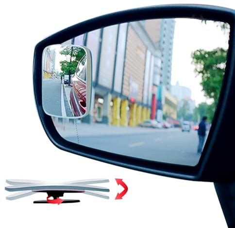 Ampper Rectangular Blind Spot Mirror, HD Glass Frameless Stick on Adjustabe Convex Wide Angle Rear View Blind Spot Car Mirror for Car Blind Spot, Pack of 2