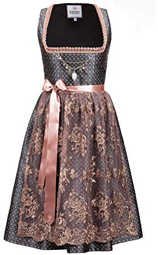 Edelnice Trachtenmode Exklusives Designer Midi Dirndl Beatrice inkl. Spitzendirndlschürze und Charivari Gr. 32-54 (52)
