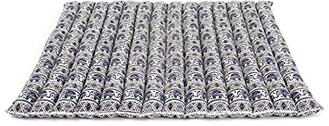 Leewadee Zabuton Rollbare Meditations-Matte Tragbare Sitzmatte Ökologisches Naturprodukt, Kapok, 70 x 70 cm, Blau Weiß