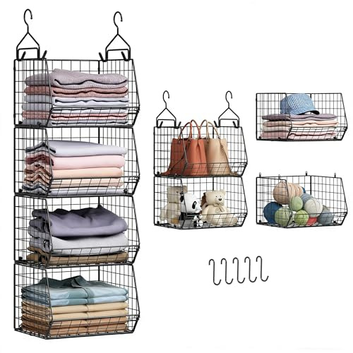 4 Etagen faltbar Kleiderschrank Veranstalter, Kleidung Regale mit 5 S Haken, Wandmontage & Schrank Draht Lagerung Korb Bins, für Kleidung Pullover Schuhe Handtaschen Clutches Zubehör Patent Des