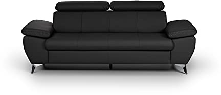 Mivano 3er-Sofa Gisele / Sofagarnitur mit Kopfteilverstellung und Armteilfunktion / 217 x 83 x 100 / Kunstleder, Schwarz