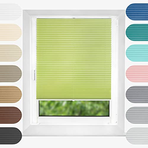 Birrke® Plissee Ohne Bohren Klemmfix 60x150 cm - Fenster Plisseerollo mit Bequemer Oben-Unten Funktion - Plissees für Sonnenschutz und Sichtschutz - Einfache Montage - Herb Garden, Grün