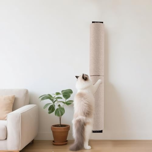Kratzbaum für Katzen, zur Wandmontage, 61 cm hoch, 8,9 cm Durchmesser, Kratzbaum, Hanfseil, Kratzbaum für Indoor-Kätzchen und große Katzen mit Schrauben
