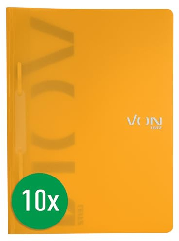 VON Leitz 10er Pack Schnellhefter A4, PP Kunststoff, Für 100 Blatt, Leichter Softcover-Ordner mit modernem VON-Aufdruck, Für Schule & Zuhause, Gelb, 46790015