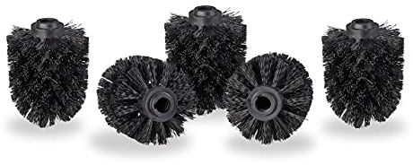 5 Recambios Escobilla de Baño, Set de Cabezales Repuesto WC, Plástico, Rosca 12 mm, ⌀ 7 cm, Negro