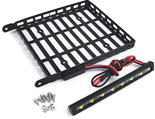 RCLIONS Stainless Steel RC Roof Rack with LED Light Bar for Axial SCX24 AXI00005 Gladiator 1/24th RC Crawler Truck Car