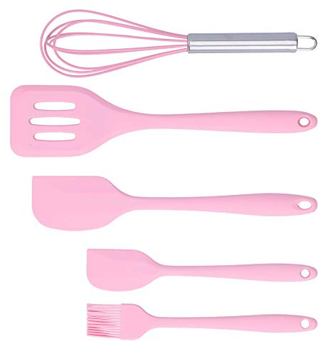 Pfannenwender für Antihaft-Kochgeschirr-Set Kochspatel-Set Silikon-Backschaber Hitzebeständiger Schneebesen Küchenutensilien(Rosa-Set)