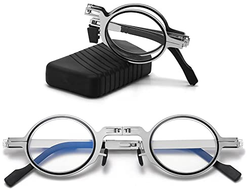 VEVESMUNDO Faltbar Lesebrille Metall Klappbar Rechteckig Klein Mini Klassisch Kompakte Sehhilfe Lesehilfe Brille Sehstärke mit Etui