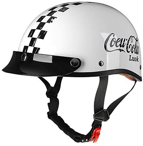 HZIH retrò Mezzo Conchiglia Casco,Casco da Moto Aperto Caschi a Scodella,DOT/ECE Omologato con Visiera Casco da Moto Scooter per Donna Uomo,Vintage Caschi Cromwell H,L=59-60cm