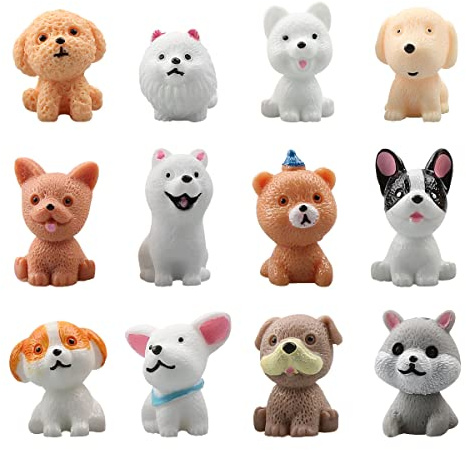 Jagowa 12PCS Dog Animal Figures Dog Figurines Playset Realistic Miniature Mini Puppy Cake Toppers Animal Birthday Gift Party Decorations